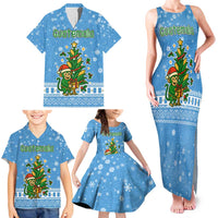 Guatemala Christmas Family Matching Tank Maxi Dress and Hawaiian Shirt with Blue Christmas Monkey Tree Snowman and Snowflake - Wonder Print Shop