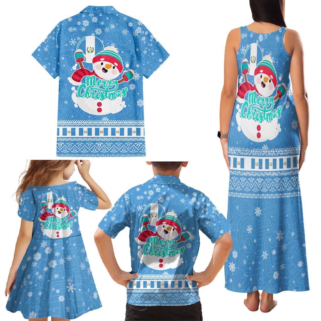 Guatemala Christmas Family Matching Tank Maxi Dress and Hawaiian Shirt with Blue Christmas Monkey Tree Snowman and Snowflake - Wonder Print Shop