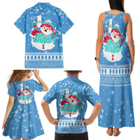 Guatemala Christmas Family Matching Tank Maxi Dress and Hawaiian Shirt with Blue Christmas Monkey Tree Snowman and Snowflake - Wonder Print Shop