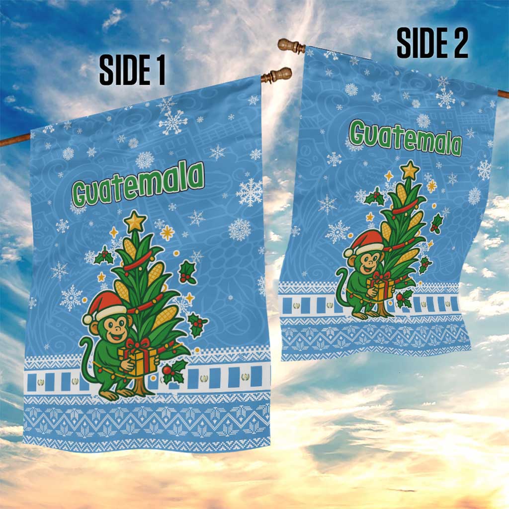 Guatemala Christmas Garden Flag with Blue Christmas Monkey Tree Snowman and Snowflake - Wonder Print Shop