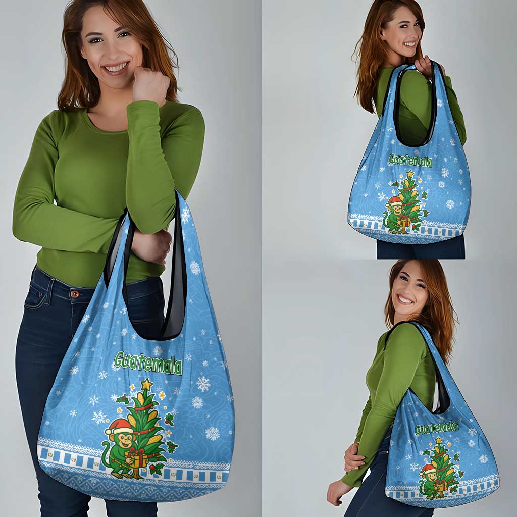 Guatemala Christmas Grocery Bag with Blue Christmas Monkey Tree Snowman and Snowflake - Wonder Print Shop