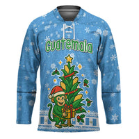 Guatemala Christmas Hockey Jersey with Blue Christmas Monkey Tree Snowman and Snowflake - Wonder Print Shop