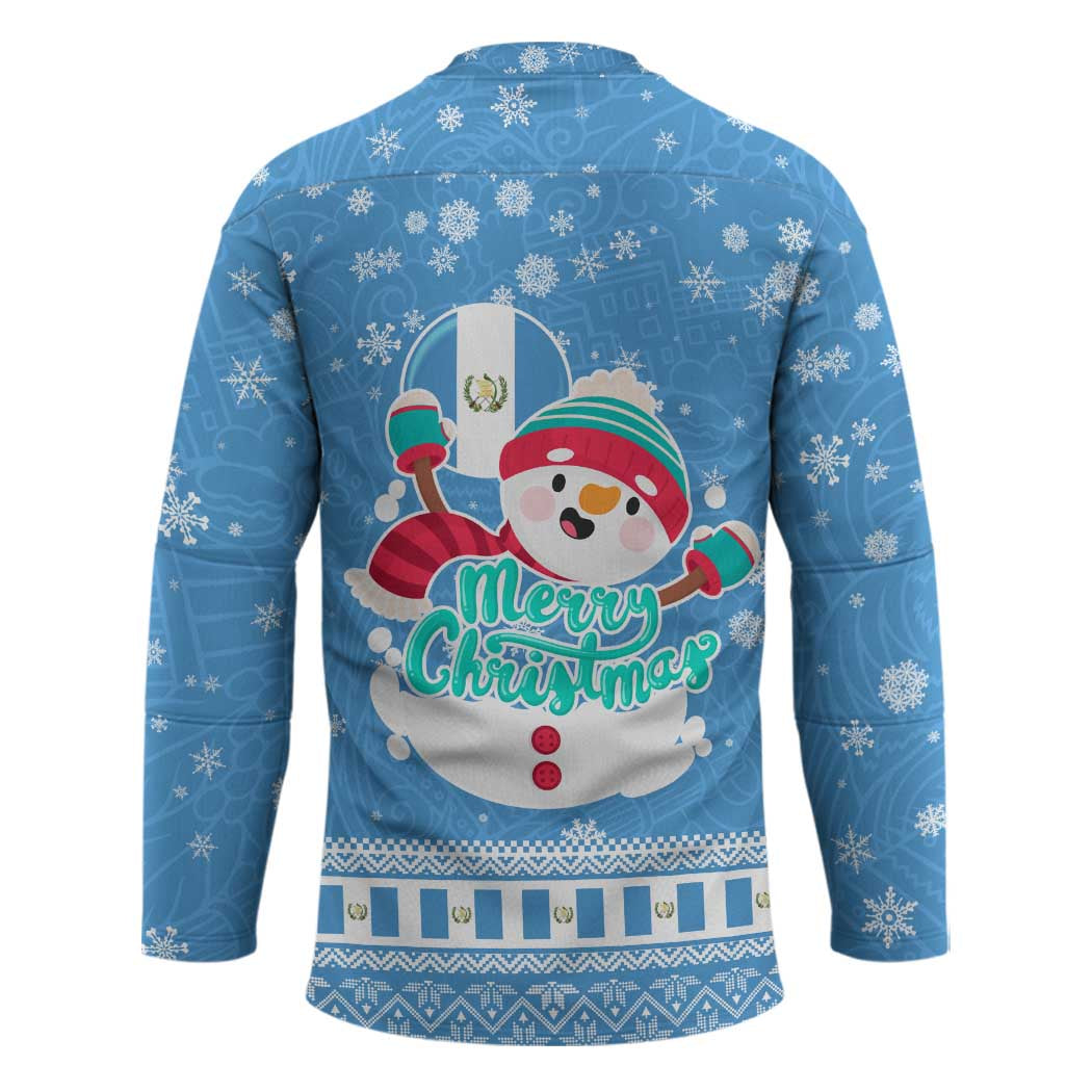 Guatemala Christmas Hockey Jersey with Blue Christmas Monkey Tree Snowman and Snowflake - Wonder Print Shop