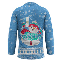 Guatemala Christmas Hockey Jersey with Blue Christmas Monkey Tree Snowman and Snowflake - Wonder Print Shop