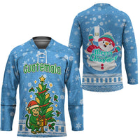 Guatemala Christmas Hockey Jersey with Blue Christmas Monkey Tree Snowman and Snowflake - Wonder Print Shop