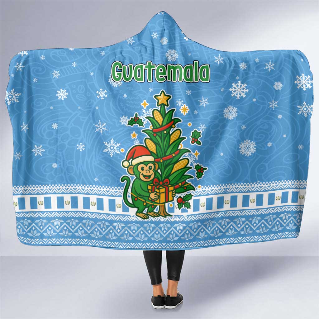Guatemala Christmas Hooded Blanket with Blue Christmas Monkey Tree Snowman and Snowflake - Wonder Print Shop