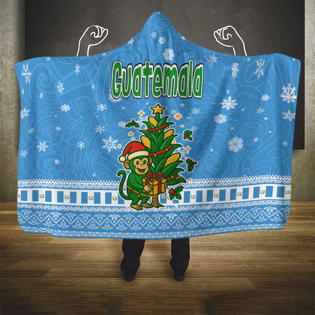 Guatemala Christmas Hooded Blanket with Blue Christmas Monkey Tree Snowman and Snowflake - Wonder Print Shop