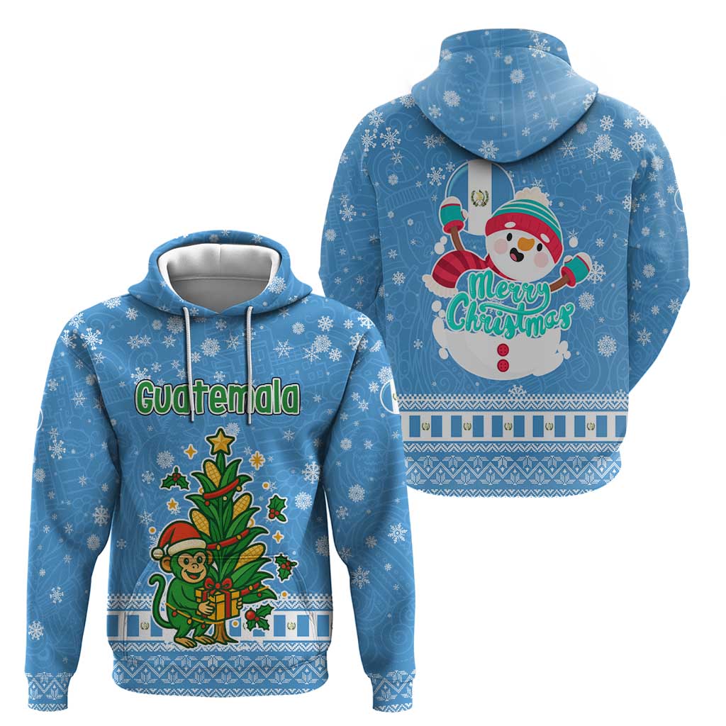 Guatemala Christmas Hoodie with Blue Christmas Monkey Tree Snowman and Snowflake - Wonder Print Shop
