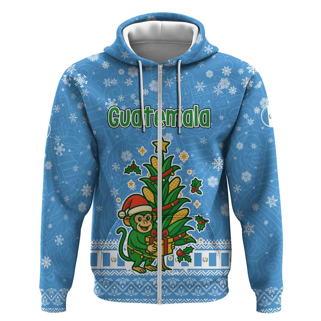 Guatemala Christmas Hoodie with Blue Christmas Monkey Tree Snowman and Snowflake - Wonder Print Shop