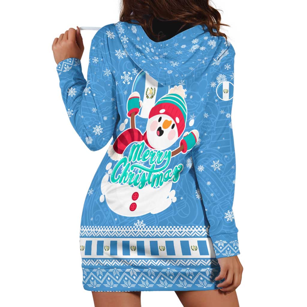 Guatemala Christmas Hoodie Dress with Blue Christmas Monkey Tree Snowman and Snowflake - Wonder Print Shop