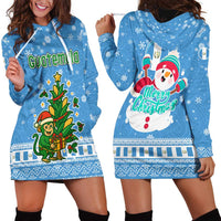 Guatemala Christmas Hoodie Dress with Blue Christmas Monkey Tree Snowman and Snowflake - Wonder Print Shop