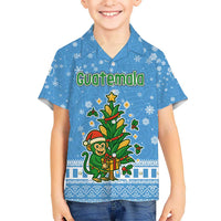 Guatemala Christmas Kid Hawaiian Shirt with Blue Christmas Monkey Tree Snowman and Snowflake - Wonder Print Shop