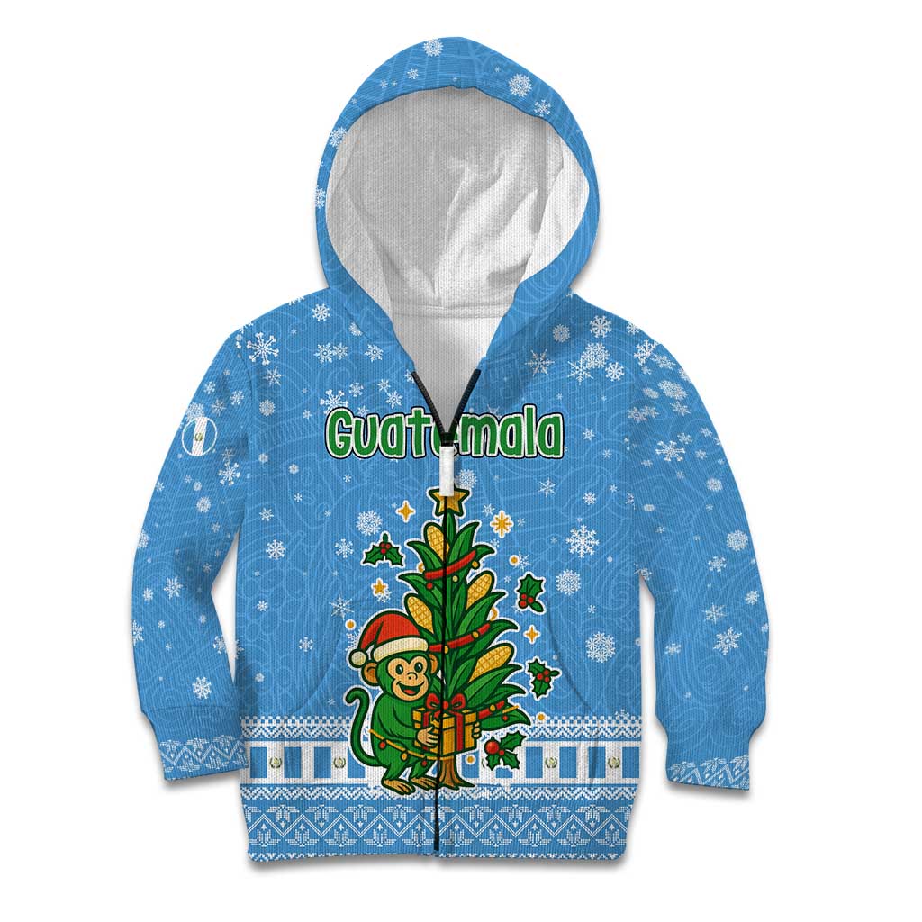 Guatemala Christmas Kid Hoodie with Blue Christmas Monkey Tree Snowman and Snowflake - Wonder Print Shop