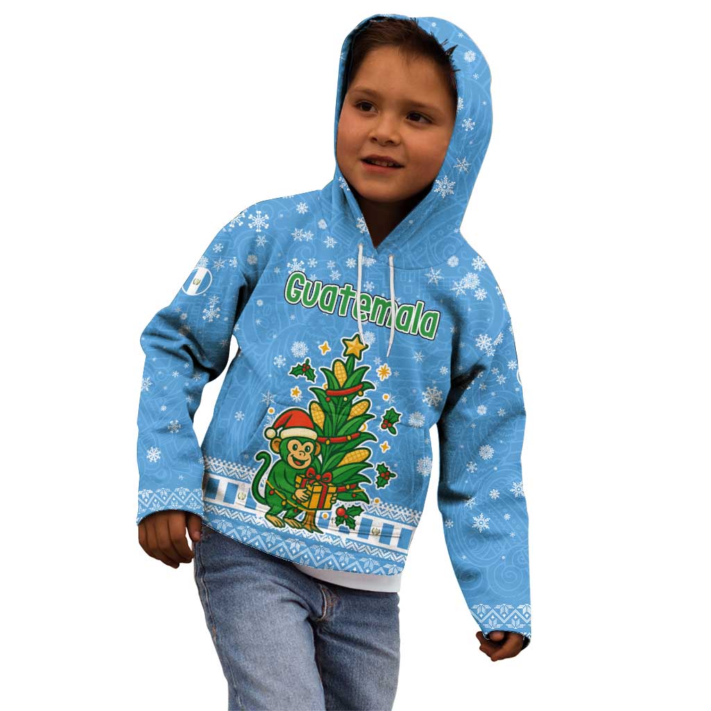 Guatemala Christmas Kid Hoodie with Blue Christmas Monkey Tree Snowman and Snowflake - Wonder Print Shop