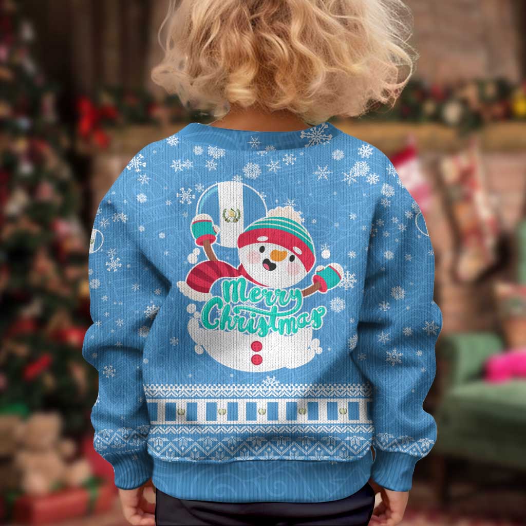 Guatemala Christmas Kid Ugly Christmas Sweater with Blue Christmas Monkey Tree Snowman and Snowflake - Wonder Print Shop