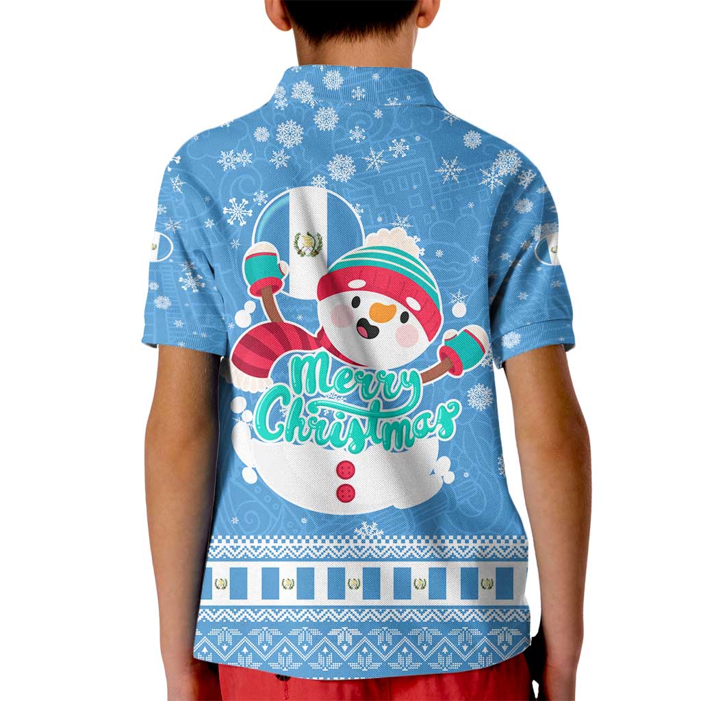 Guatemala Christmas Kid Polo Shirt with Blue Christmas Monkey Tree Snowman and Snowflake - Wonder Print Shop
