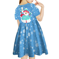 Guatemala Christmas Kid Short Sleeve Dress with Blue Christmas Monkey Tree Snowman and Snowflake - Wonder Print Shop