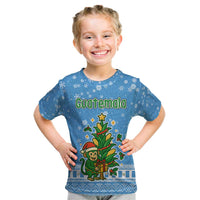 Guatemala Christmas Kid T Shirt with Blue Christmas Monkey Tree Snowman and Snowflake - Wonder Print Shop