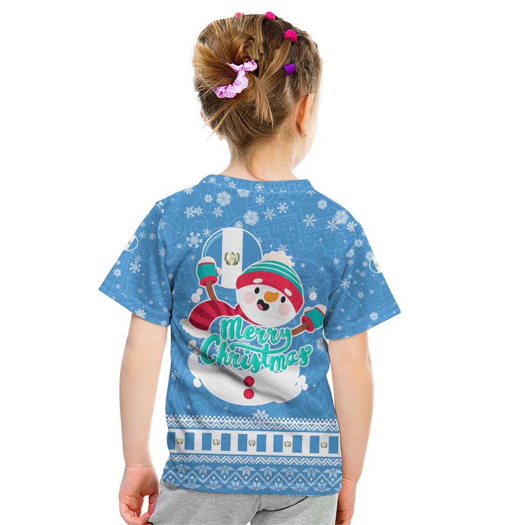 Guatemala Christmas Kid T Shirt with Blue Christmas Monkey Tree Snowman and Snowflake - Wonder Print Shop