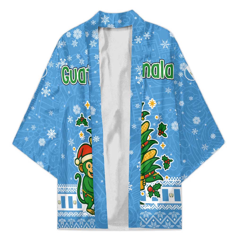 Guatemala Christmas Kimono with Blue Christmas Monkey Tree Snowman and Snowflake - Wonder Print Shop