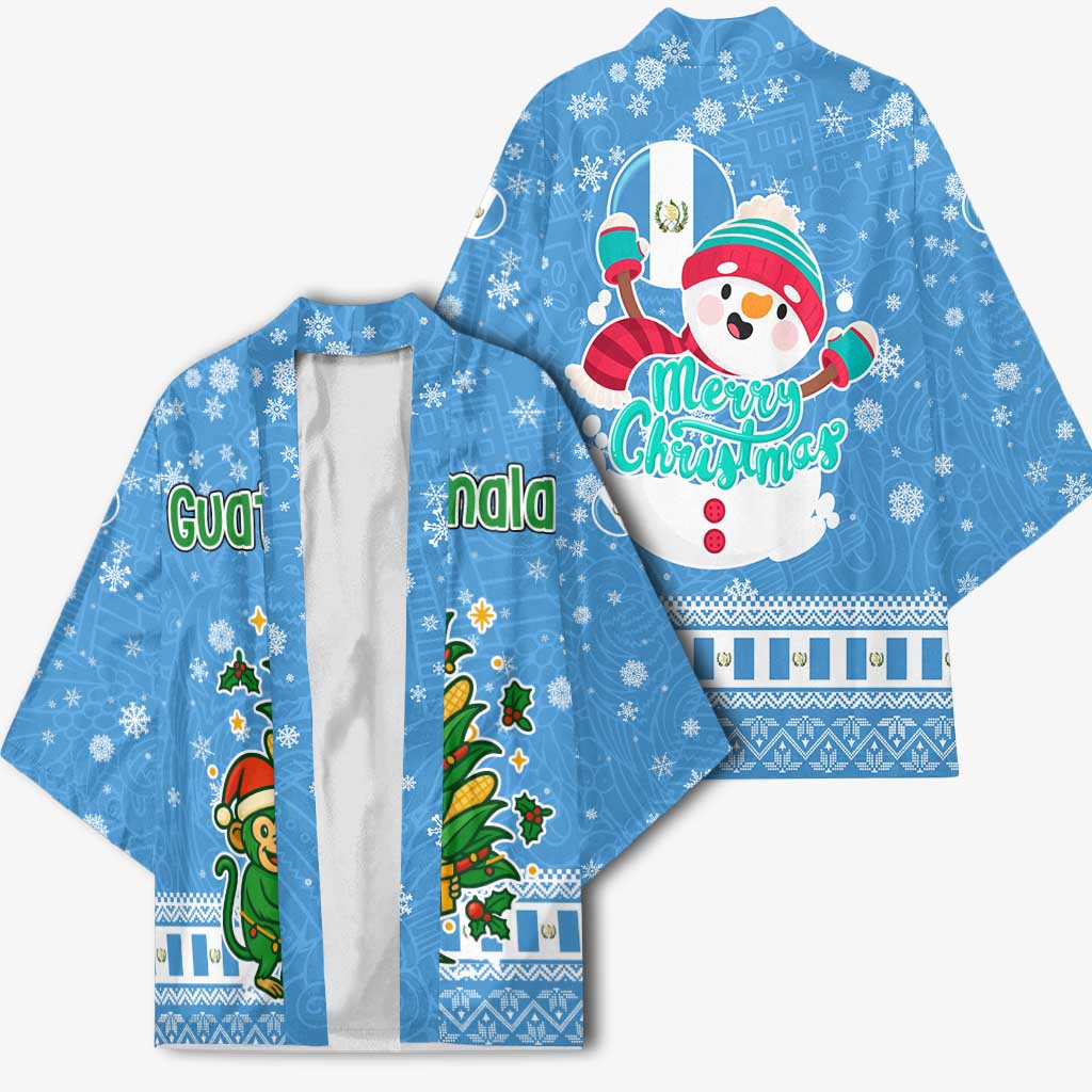 Guatemala Christmas Kimono with Blue Christmas Monkey Tree Snowman and Snowflake - Wonder Print Shop