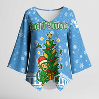Guatemala Christmas Kimono Sleeve Blouse with Blue Christmas Monkey Tree Snowman and Snowflake - Wonder Print Shop