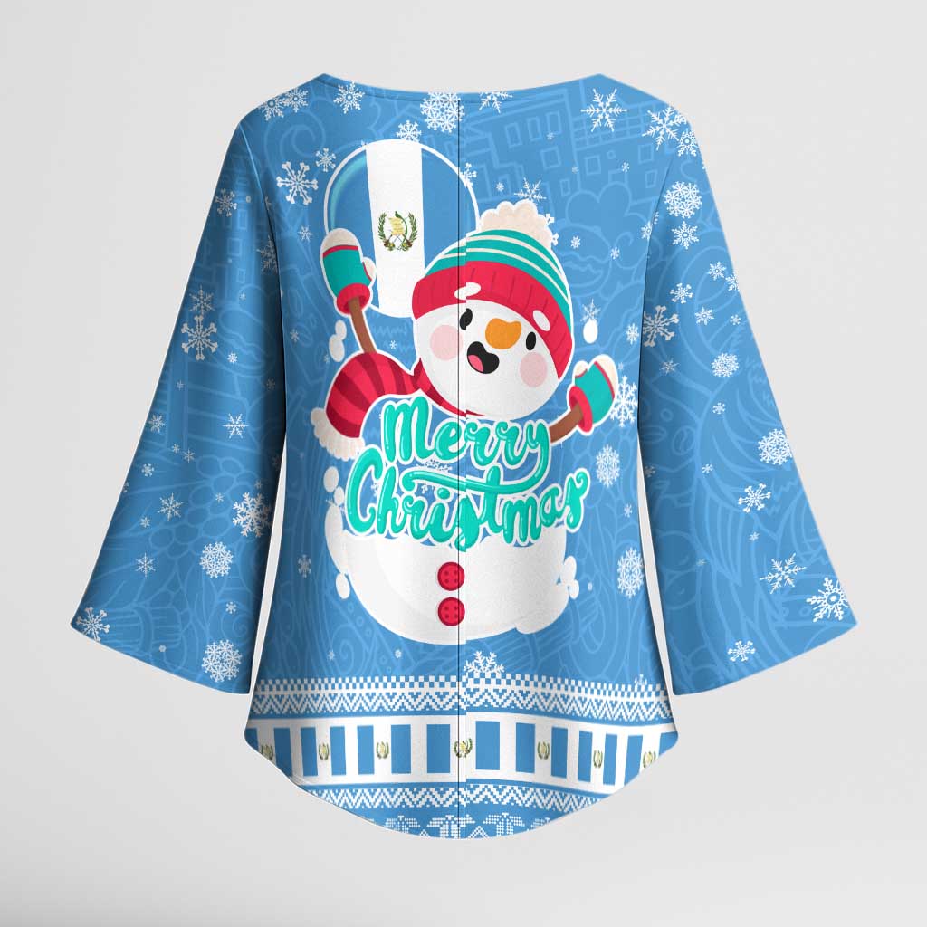 Guatemala Christmas Kimono Sleeve Blouse with Blue Christmas Monkey Tree Snowman and Snowflake - Wonder Print Shop
