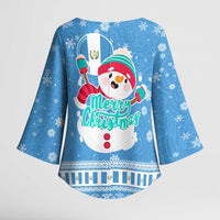 Guatemala Christmas Kimono Sleeve Blouse with Blue Christmas Monkey Tree Snowman and Snowflake - Wonder Print Shop