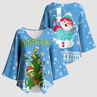 Guatemala Christmas Kimono Sleeve Blouse with Blue Christmas Monkey Tree Snowman and Snowflake - Wonder Print Shop