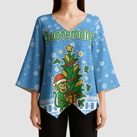 Guatemala Christmas Kimono Sleeve Blouse with Blue Christmas Monkey Tree Snowman and Snowflake - Wonder Print Shop