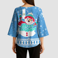 Guatemala Christmas Kimono Sleeve Blouse with Blue Christmas Monkey Tree Snowman and Snowflake - Wonder Print Shop