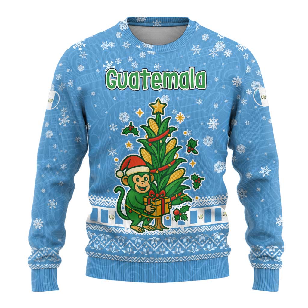 Guatemala Christmas Ugly Christmas Sweater with Blue Christmas Monkey Tree Snowman and Snowflake - Wonder Print Shop