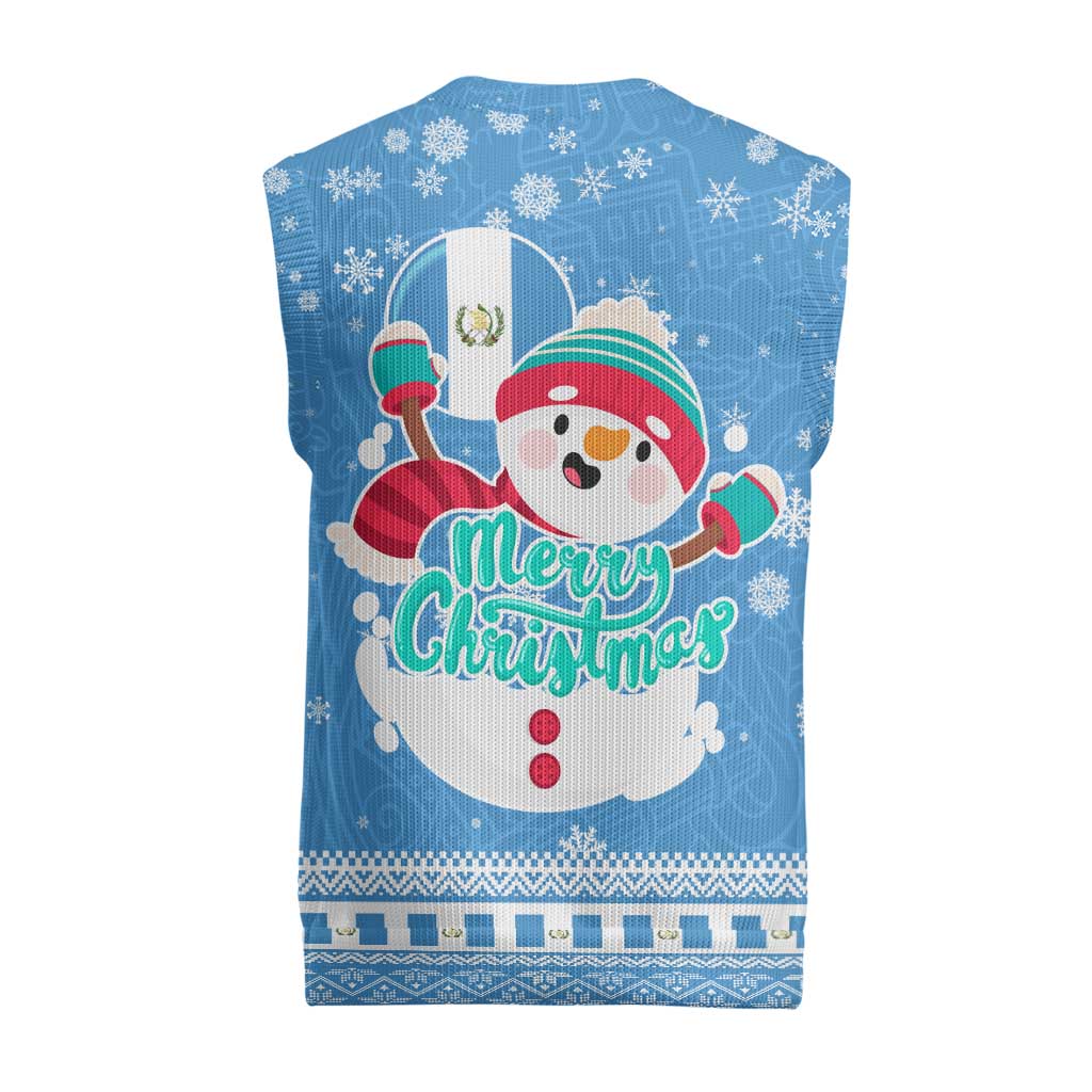 Guatemala Christmas Knitted V-Neck Vest with Blue Christmas Monkey Tree Snowman and Snowflake - Wonder Print Shop