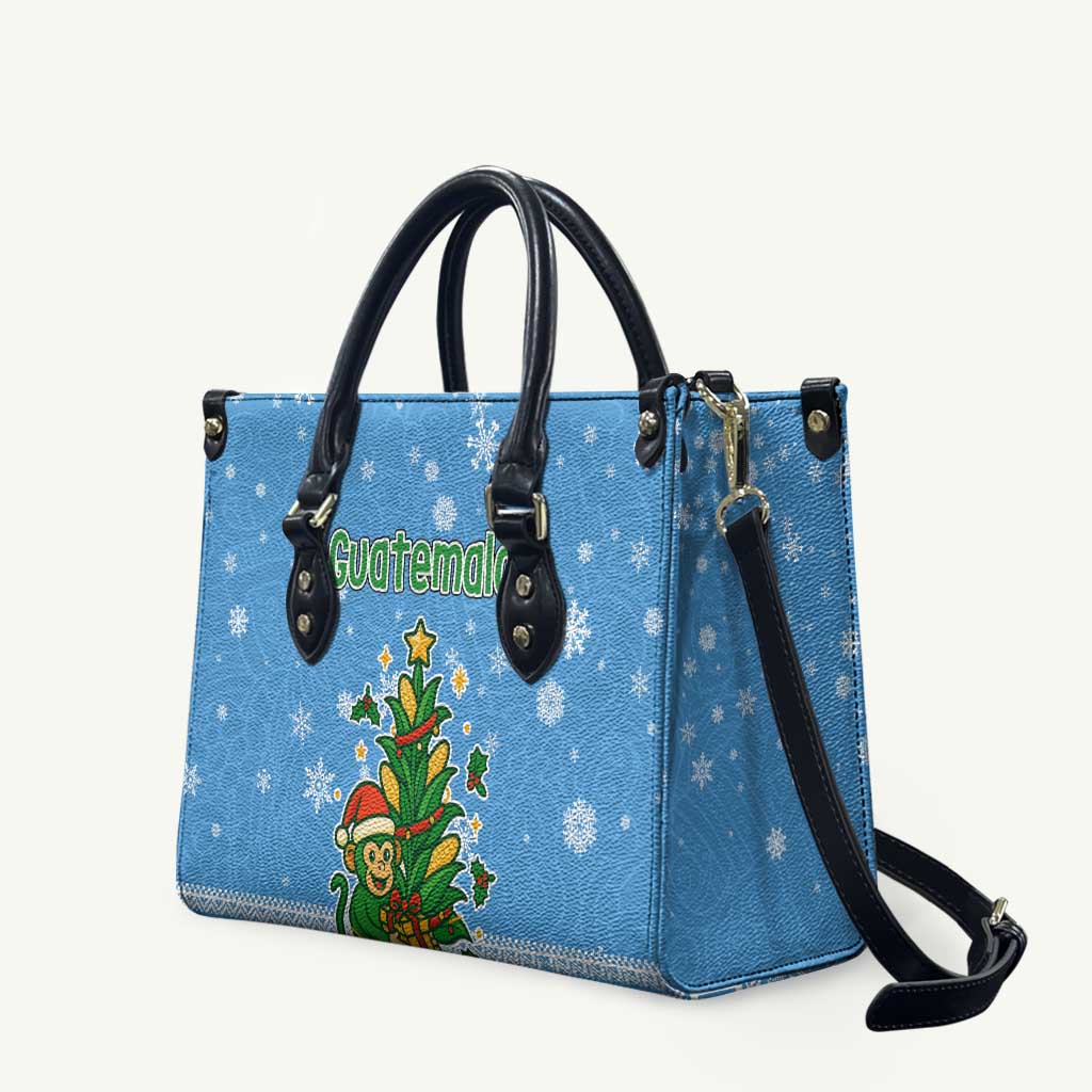 Guatemala Christmas Leather Bag with Blue Christmas Monkey Tree Snowman and Snowflake - Wonder Print Shop