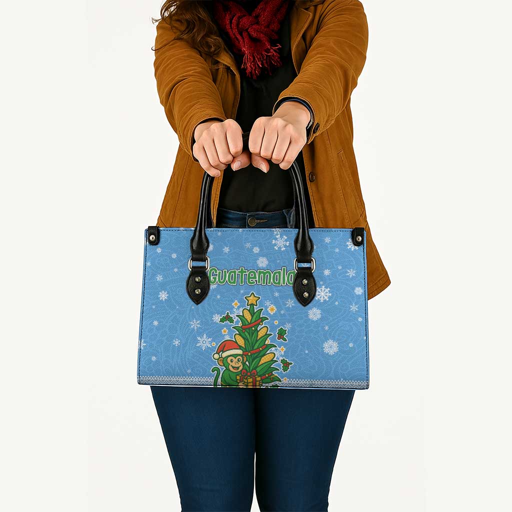 Guatemala Christmas Leather Bag with Blue Christmas Monkey Tree Snowman and Snowflake - Wonder Print Shop