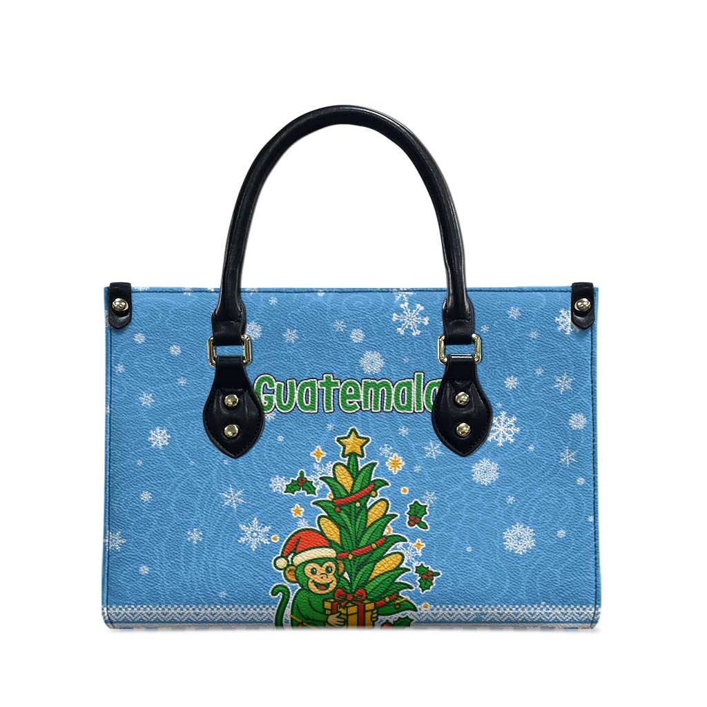 Guatemala Christmas Leather Bag with Blue Christmas Monkey Tree Snowman and Snowflake - Wonder Print Shop