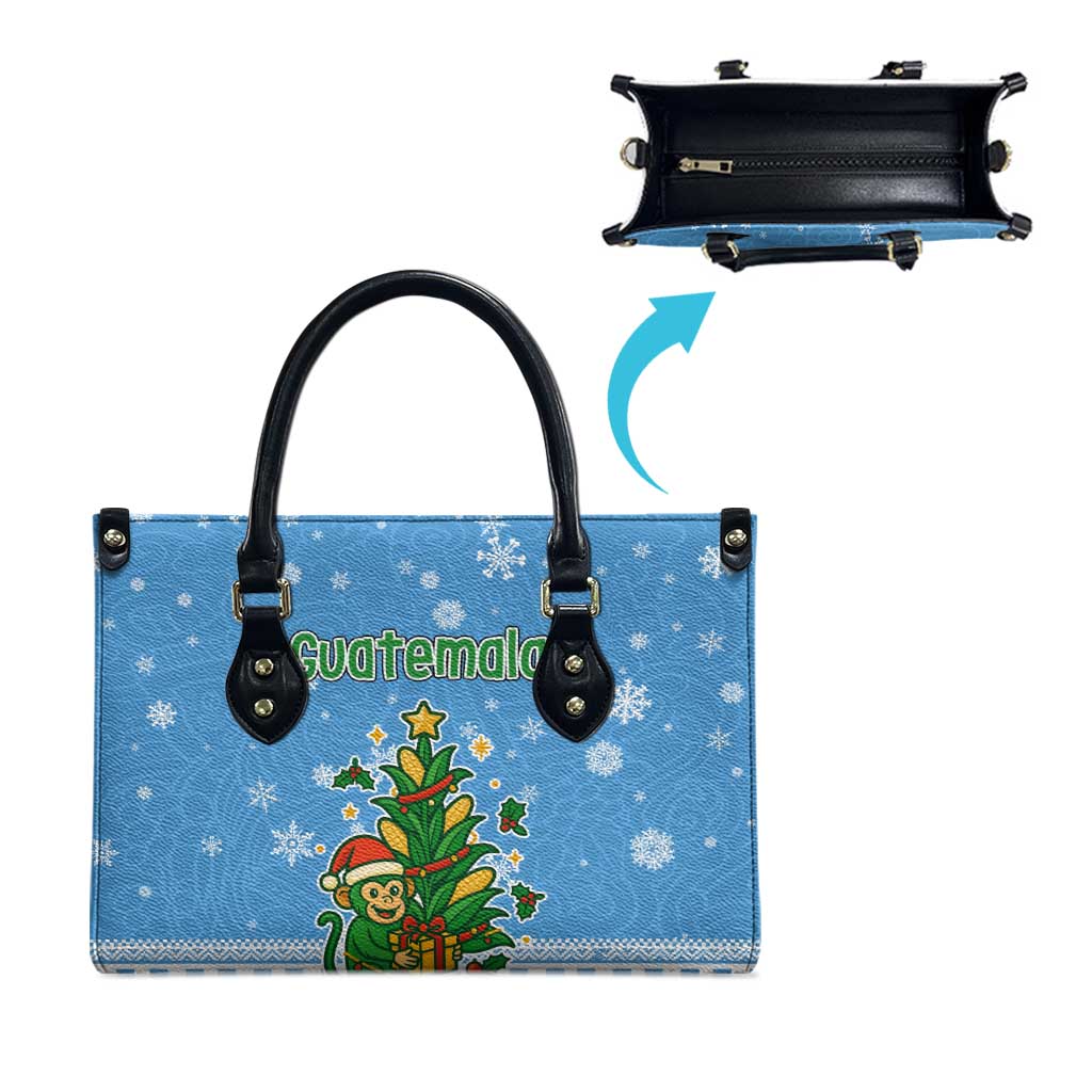 Guatemala Christmas Leather Bag with Blue Christmas Monkey Tree Snowman and Snowflake - Wonder Print Shop