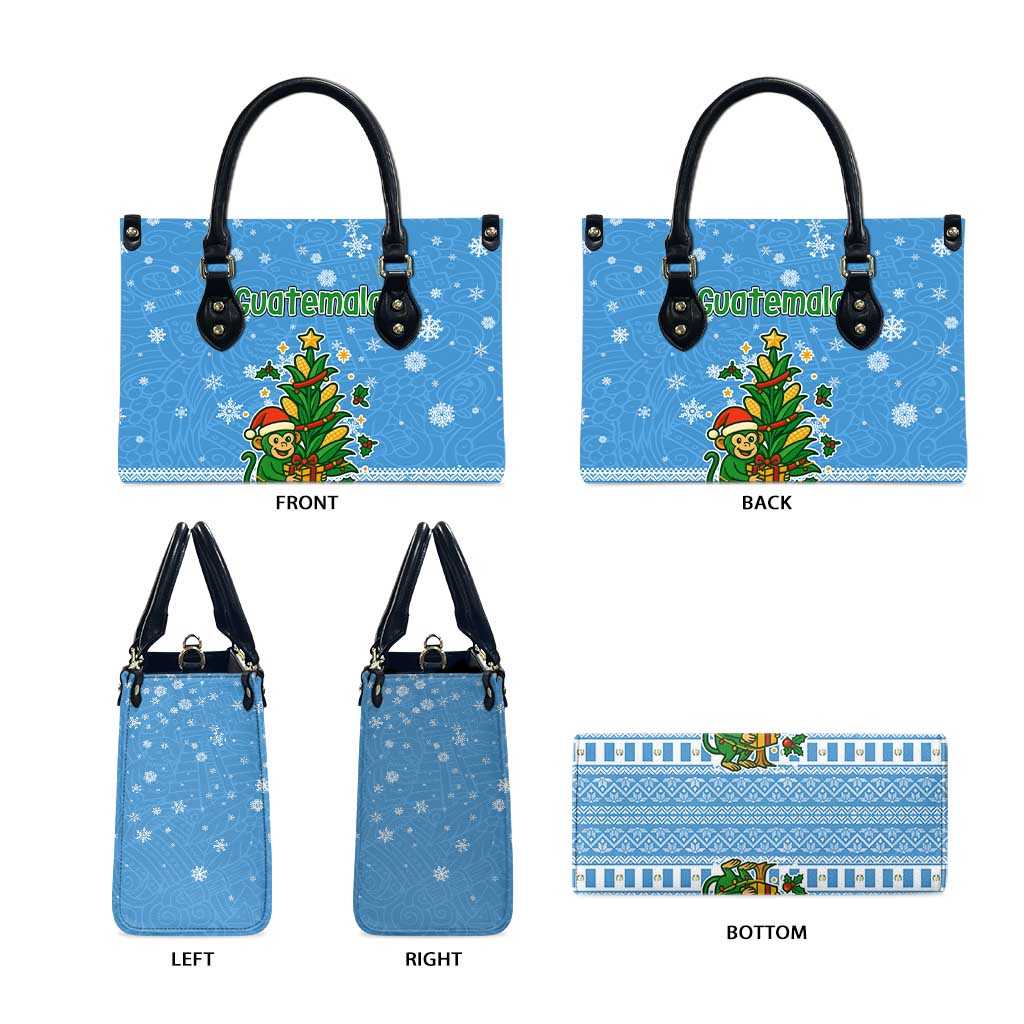 Guatemala Christmas Leather Bag with Blue Christmas Monkey Tree Snowman and Snowflake - Wonder Print Shop