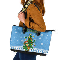 Guatemala Christmas Leather Tote Bag with Blue Christmas Monkey Tree Snowman and Snowflake - Wonder Print Shop