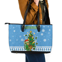 Guatemala Christmas Leather Tote Bag with Blue Christmas Monkey Tree Snowman and Snowflake - Wonder Print Shop