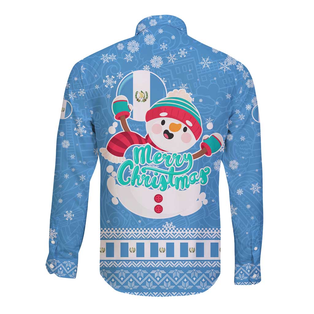 Guatemala Christmas Long Sleeve Button Shirt with Blue Christmas Monkey Tree Snowman and Snowflake - Wonder Print Shop