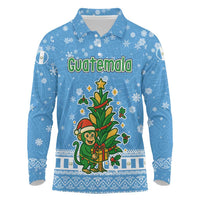 Guatemala Christmas Long Sleeve Polo Shirt with Blue Christmas Monkey Tree Snowman and Snowflake - Wonder Print Shop