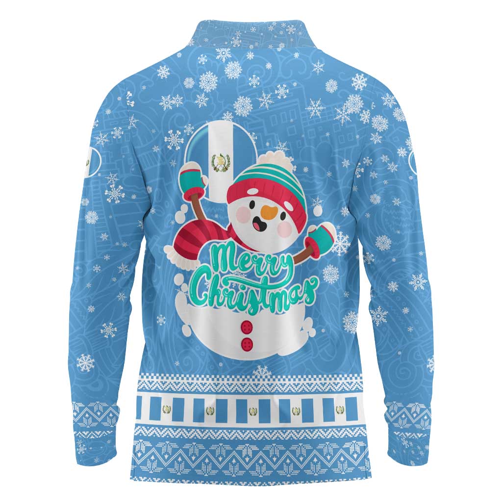 Guatemala Christmas Long Sleeve Polo Shirt with Blue Christmas Monkey Tree Snowman and Snowflake - Wonder Print Shop