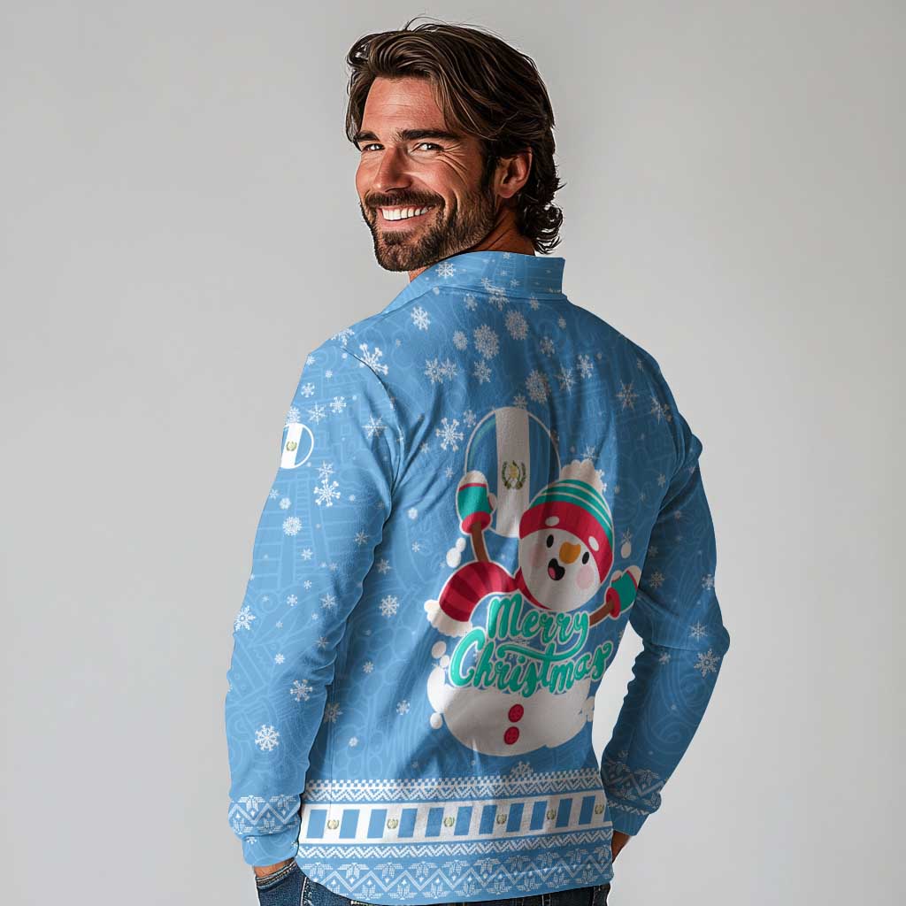 Guatemala Christmas Long Sleeve Polo Shirt with Blue Christmas Monkey Tree Snowman and Snowflake - Wonder Print Shop