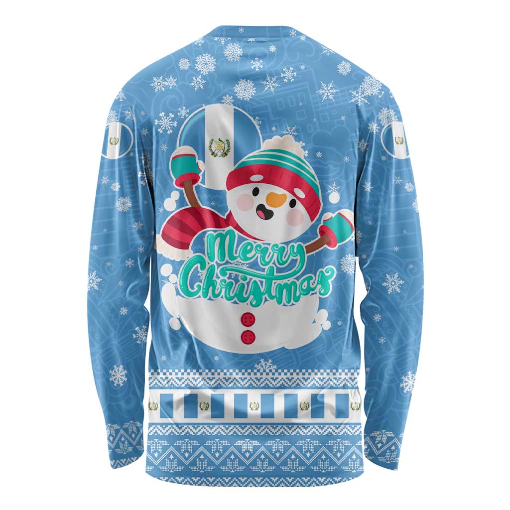Guatemala Christmas Long Sleeve Shirt with Blue Christmas Monkey Tree Snowman and Snowflake - Wonder Print Shop