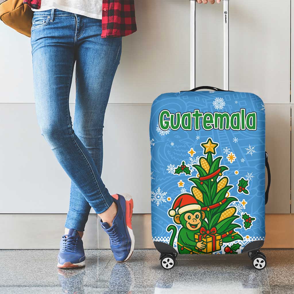 Guatemala Christmas Luggage Cover with Blue Christmas Monkey Tree Snowman and Snowflake - Wonder Print Shop