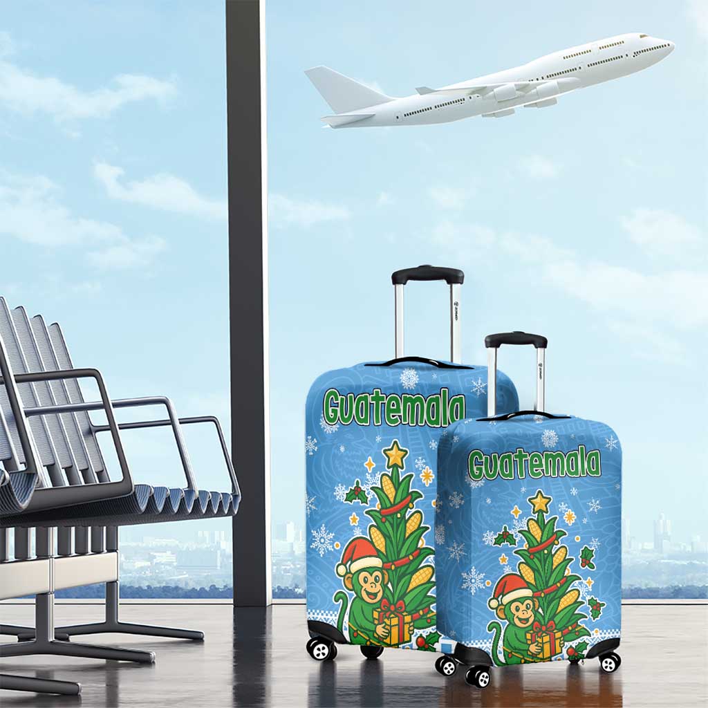 Guatemala Christmas Luggage Cover with Blue Christmas Monkey Tree Snowman and Snowflake - Wonder Print Shop