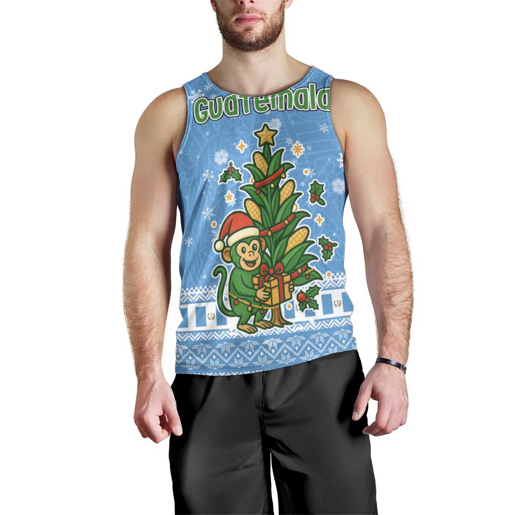Guatemala Christmas Men Tank Top with Blue Christmas Monkey Tree Snowman and Snowflake - Wonder Print Shop