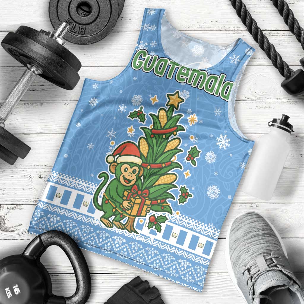 Guatemala Christmas Men Tank Top with Blue Christmas Monkey Tree Snowman and Snowflake - Wonder Print Shop