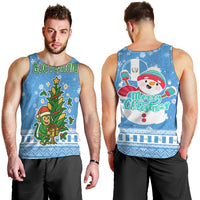 Guatemala Christmas Men Tank Top with Blue Christmas Monkey Tree Snowman and Snowflake - Wonder Print Shop